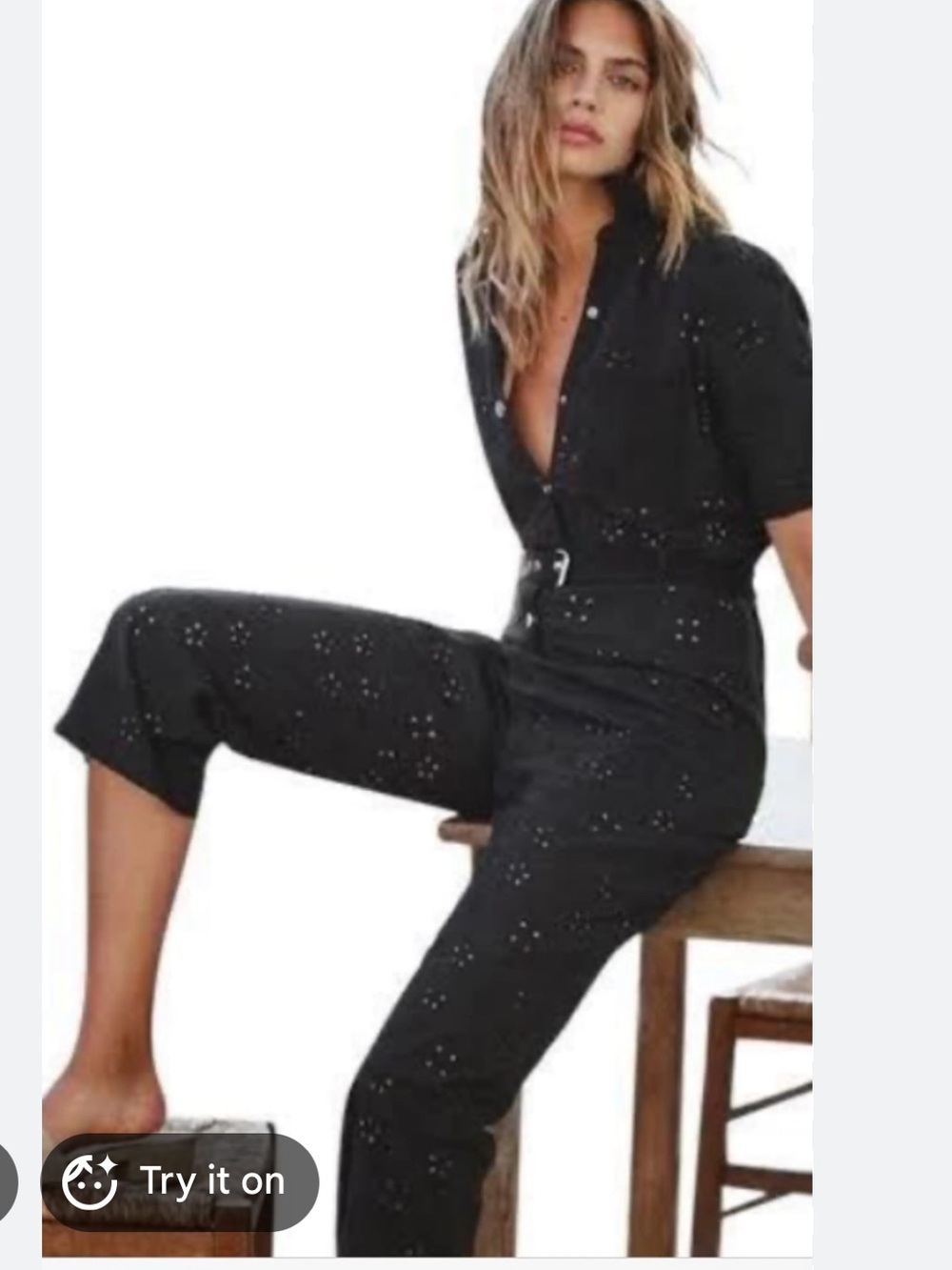 For Love And Lemons Black Eyelet Short-Sleeve Jumpsuit | M - Picture 2 of 6